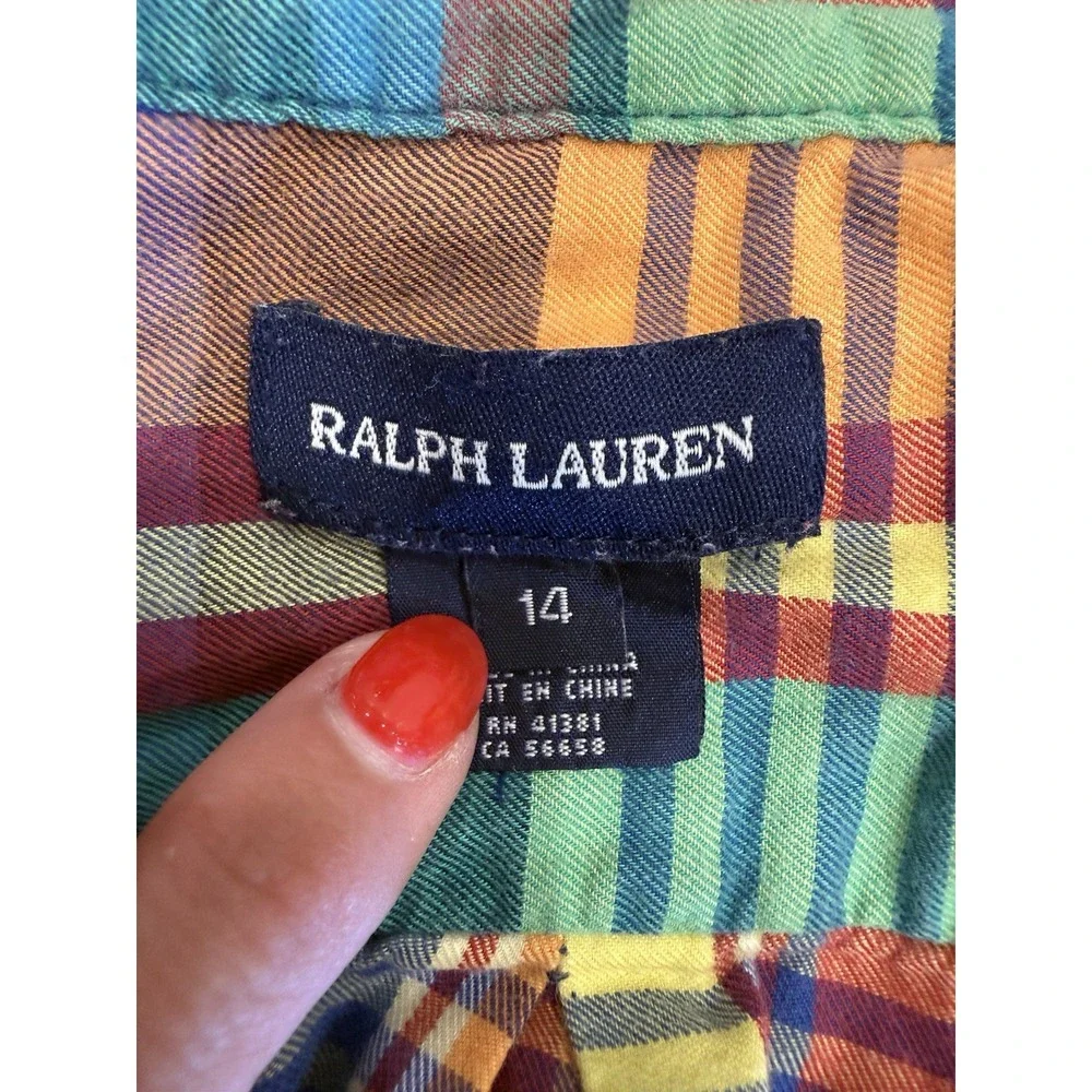 Ralph Lauren Shirt  Boys 14 Long Sleeve Button Down Plaid Yellow